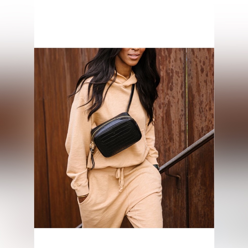 Ela x Sasha Exeter Belt Bag in Black Croc.
